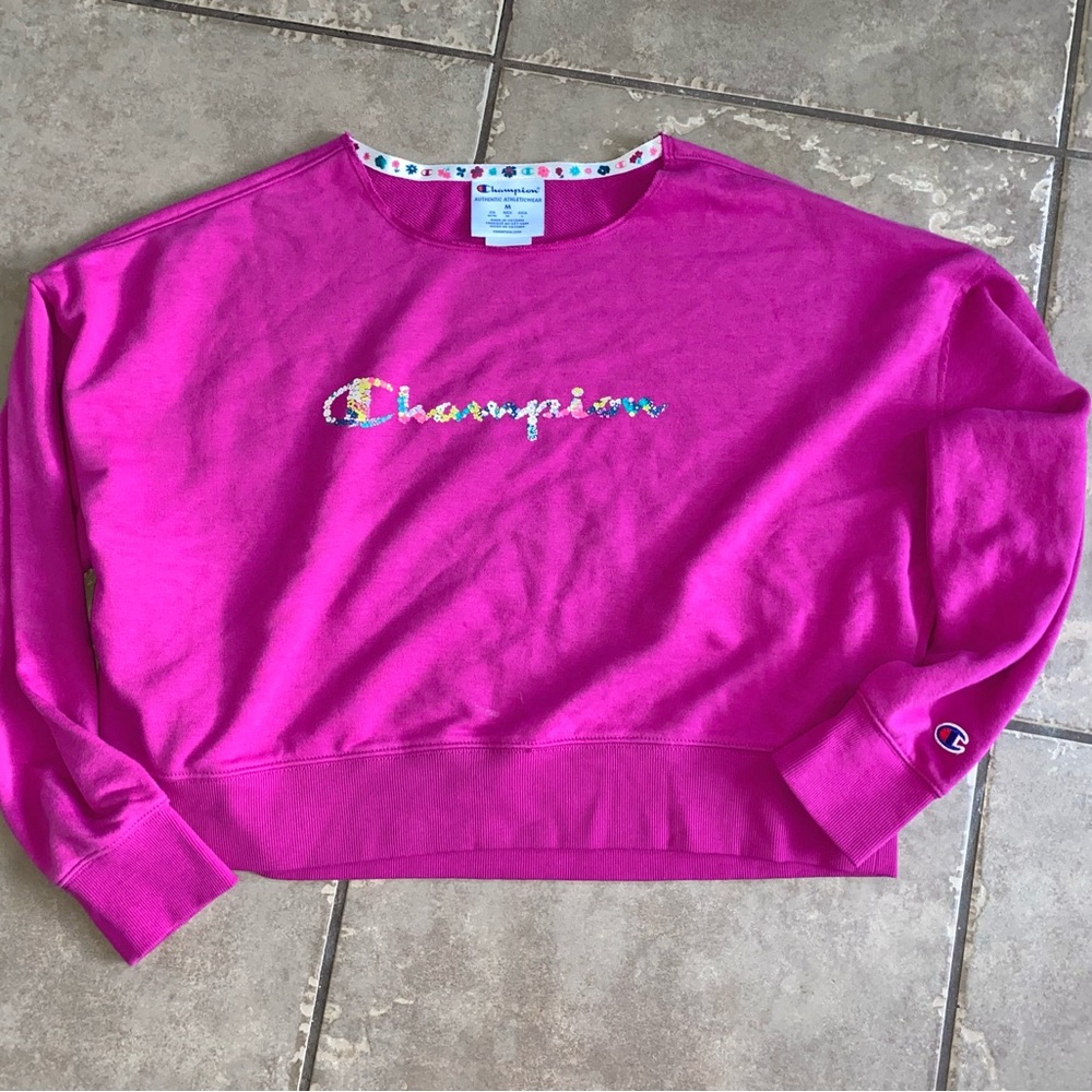 Women's Floral Champion Sweater Crop Top - Medium